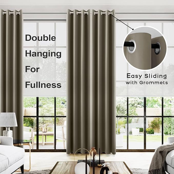 KOUFALL Taupe Grommet Insulated Thermal Room Darkening Blackout Curtains