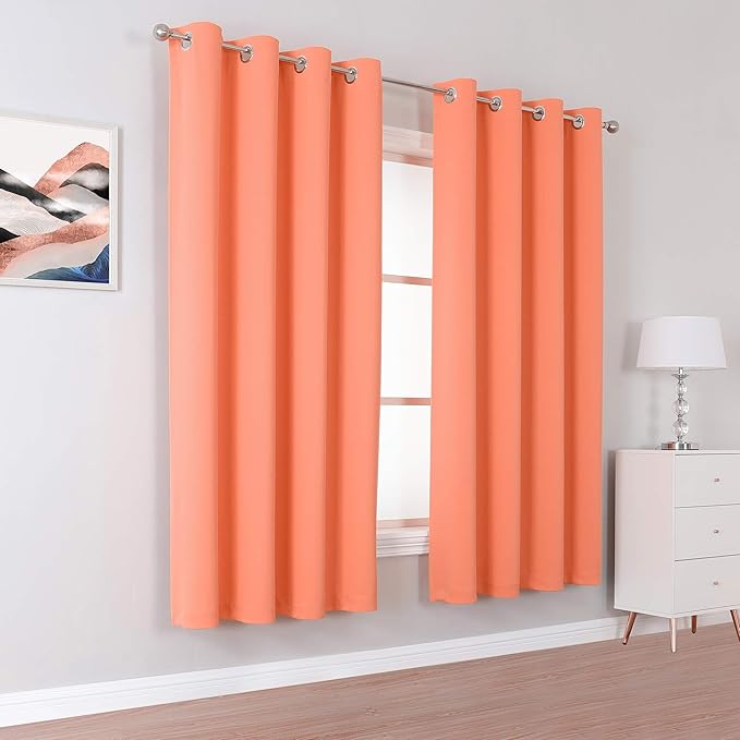 DUALIFE Coral Curtains 72 Inch Length 2 Panels Set -Burnt Coral Blackout