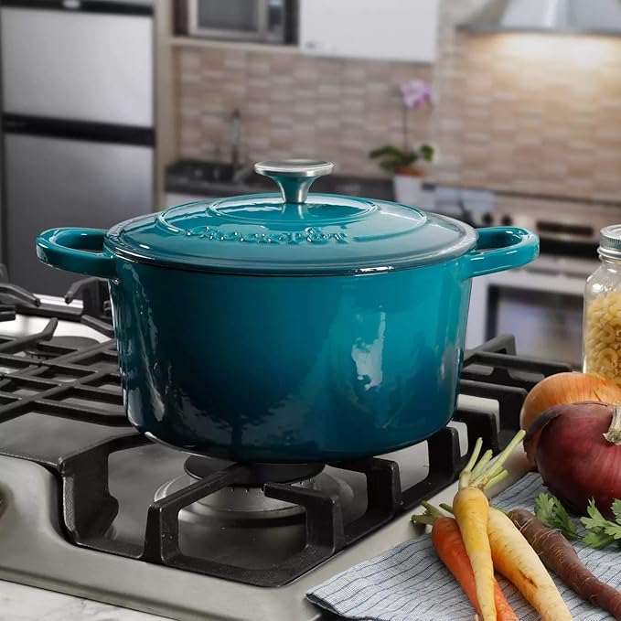 Crock-Pot Artisan 5-Quart Round Enameled Cast Iron Dutch Oven – Teal Ombre