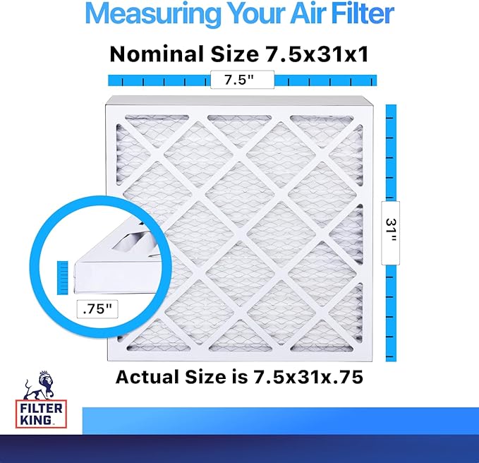Filter King 7.5x31x1 Air Filter | 4-PACK | MERV 8 HVAC Pleated A/C Furnace