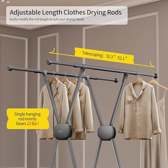 BIREN Clothes Drying Rack Heavy Duty Clothing Racks Foldable Laundry Rack Two