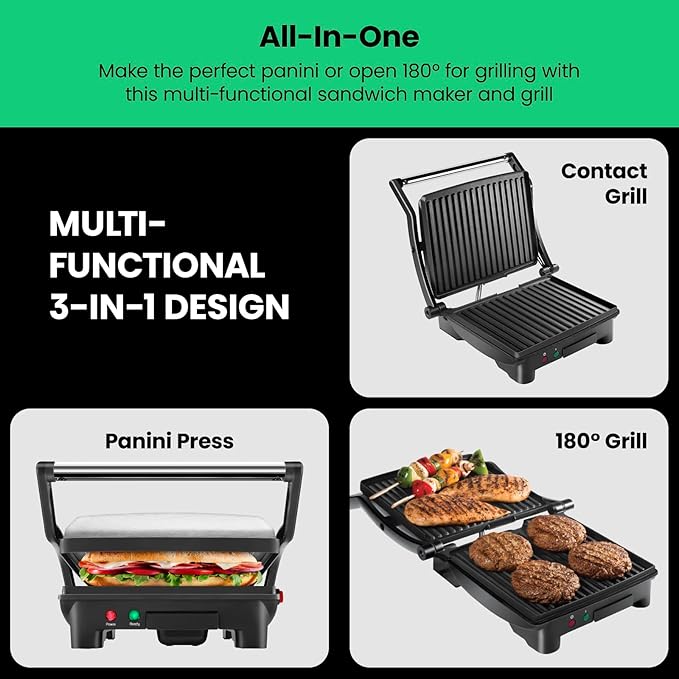 Chefman Panini Press Grill and Gourmet Sandwich Maker Non-Stick Coated Plates