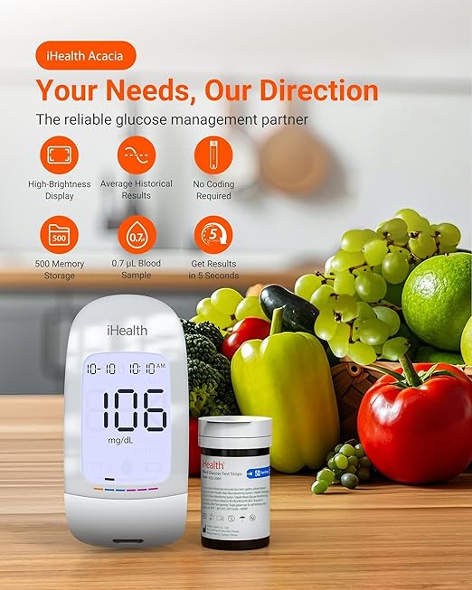 iHealth Acacia Blood Glucose Monitor Kit, 100 Glucometer Strips, 100 Lancets