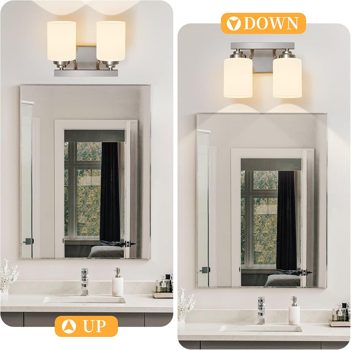 Bathroom Light Fixtures, Vanity Light Over Mirror Nickel 2-Light Fixture