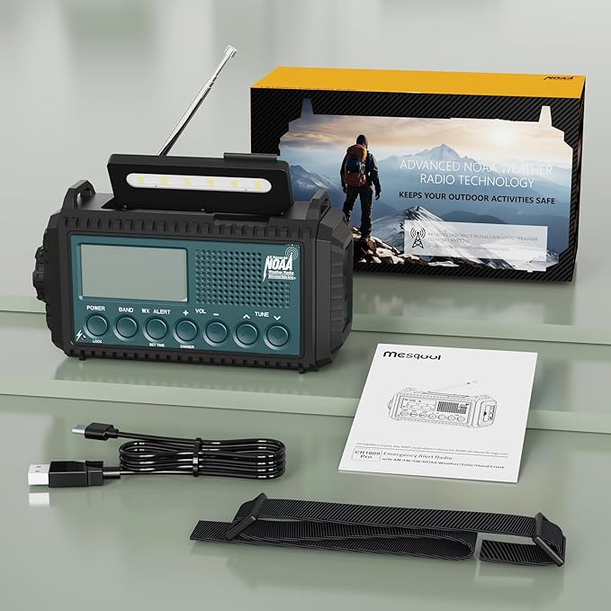 Emergency Weather Radio with AM/FM/NOAA/SW, 5 Ways Powered Solar Hand Crank