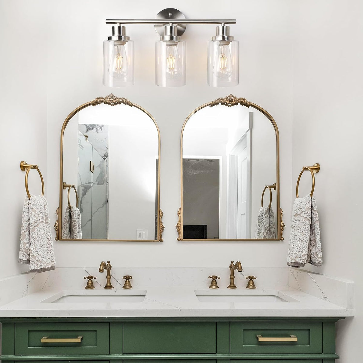 Unicozin 3 Light Vanity Lights, Brushed Nickel Wall Sconce Light with Clear G...
