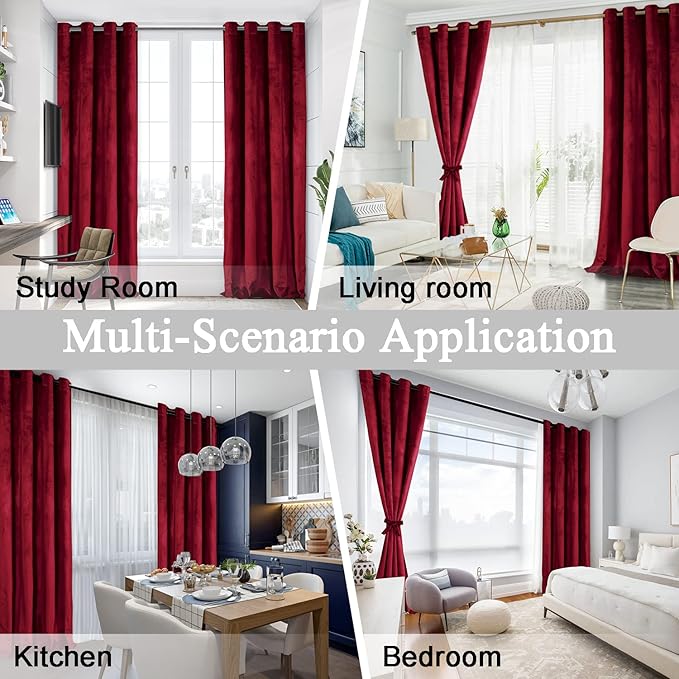 JIUZHEN Red Velvet Curtains 96 inches