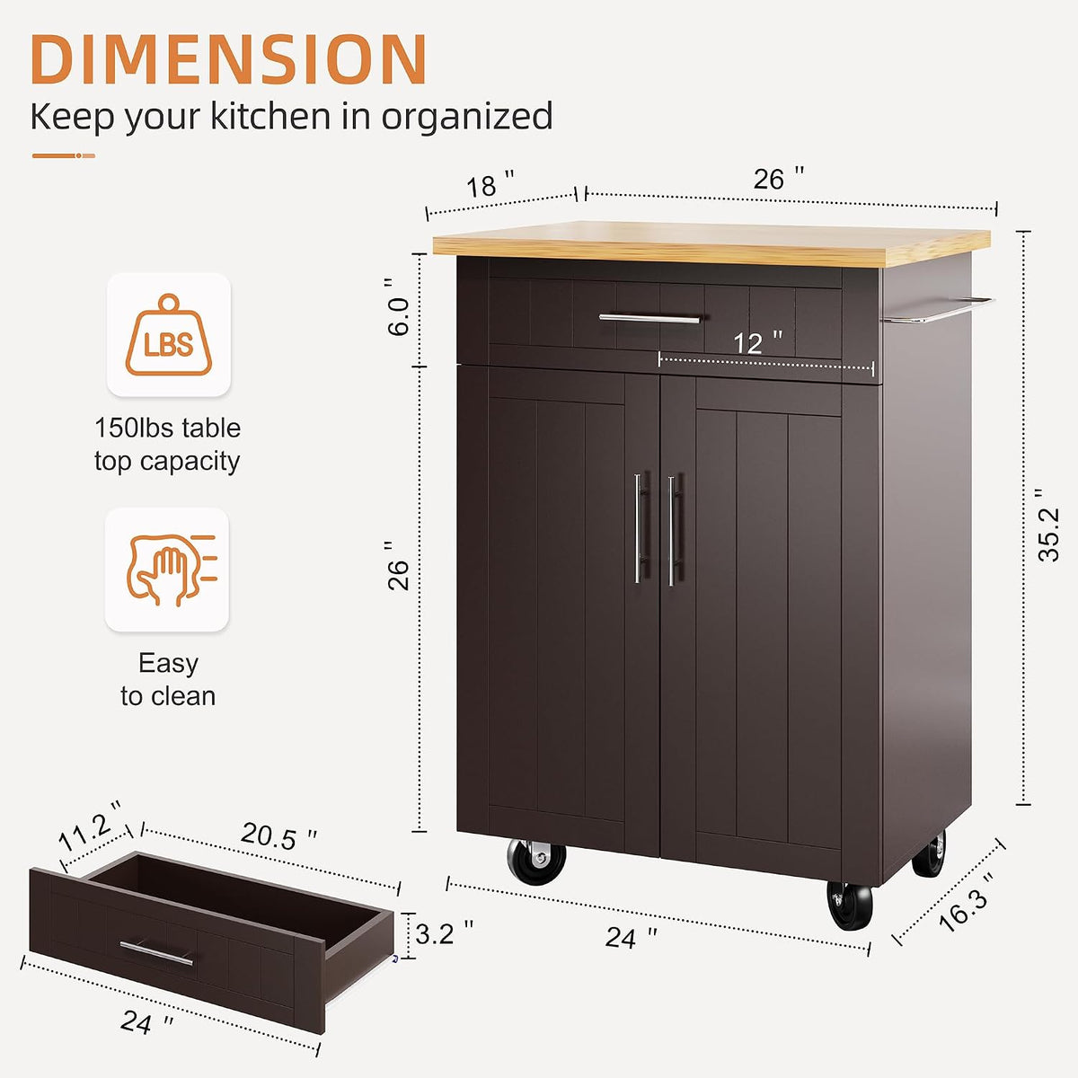 Shintenchi Kitchen Island Cart with Storage, Rolling Microwave Table
