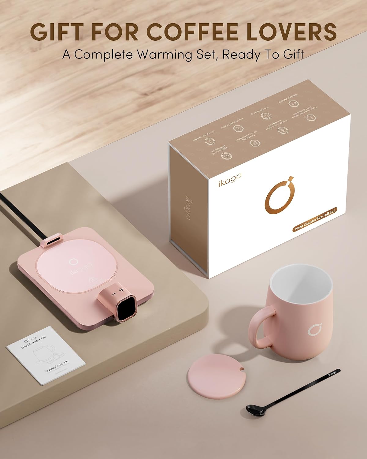 Coffee Cup Warmer & IKAGO Mug Set, 1℉ Precise Temp Control Mug Warmer