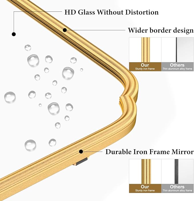Gold Bathroom Vanity Mirror for Wall 24" x 36" Modern Rounded Recta...