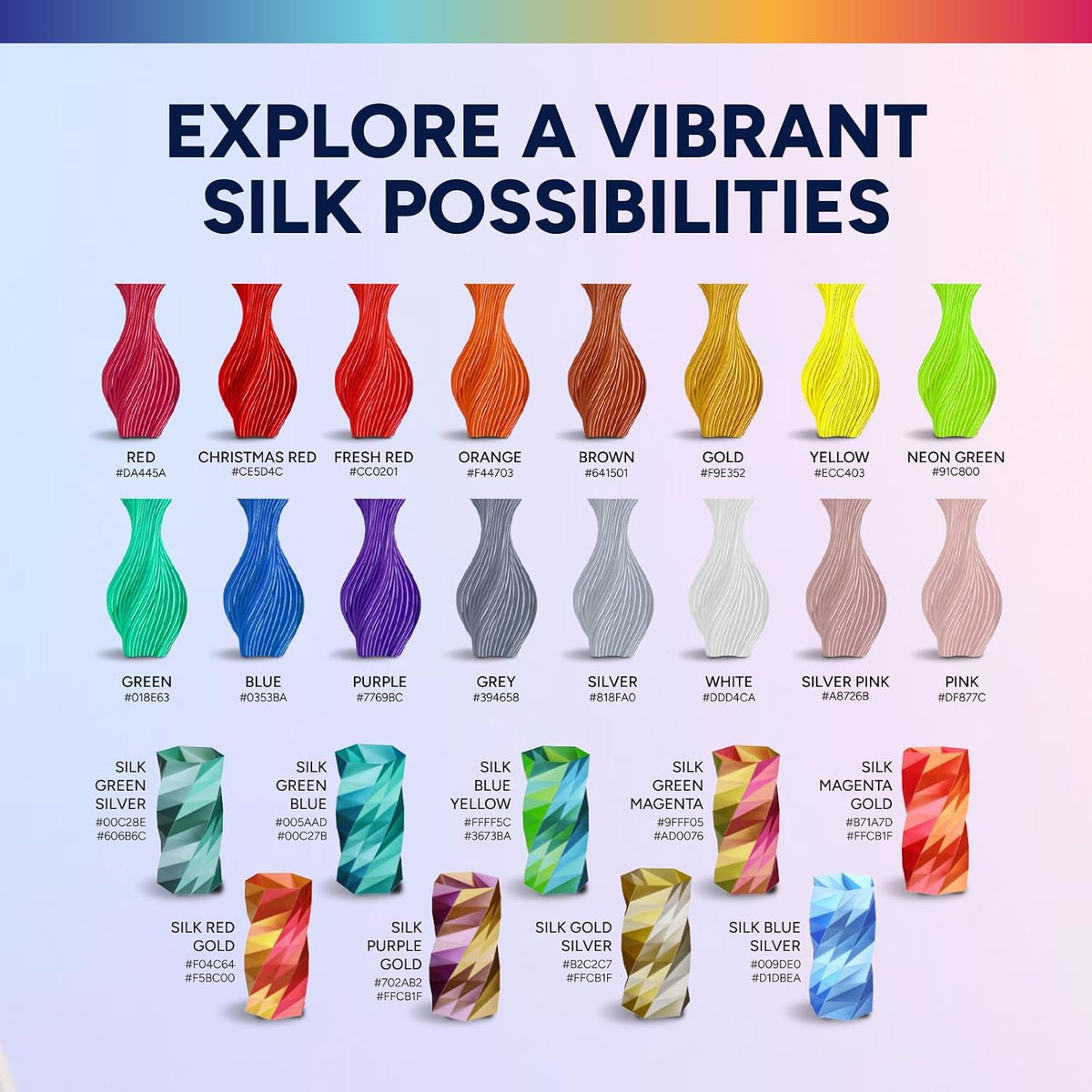 OVERTURE 4KG Bundle Silk PLA Filament 1.75mm, Metallic Shine 3D Printer Filament