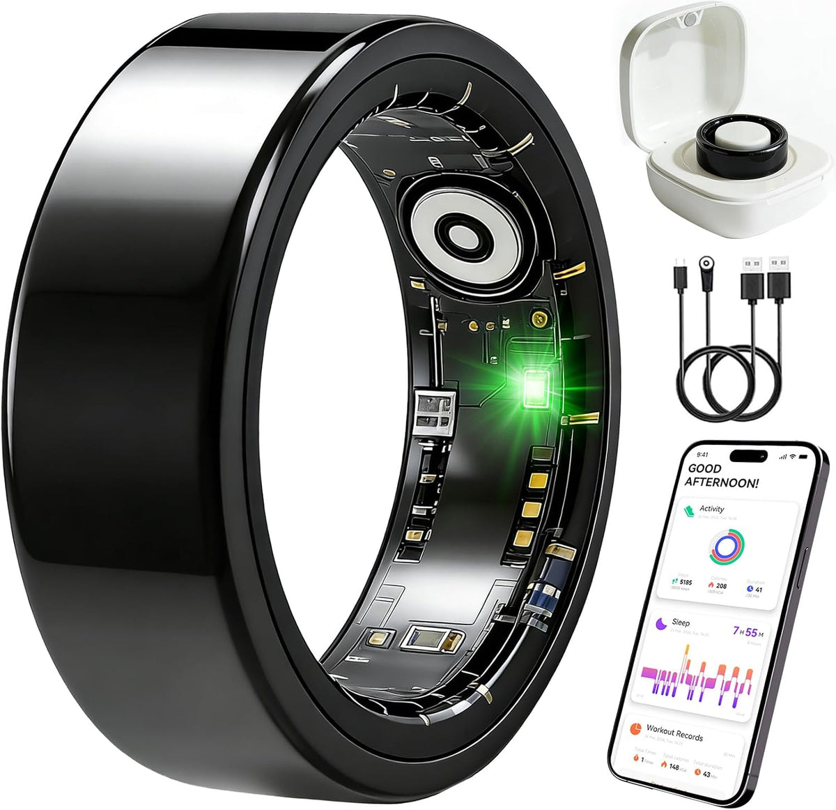 Smart Ring Fitness Tracker, Heart Rate Monitor, Sleep Tracker for Women Men