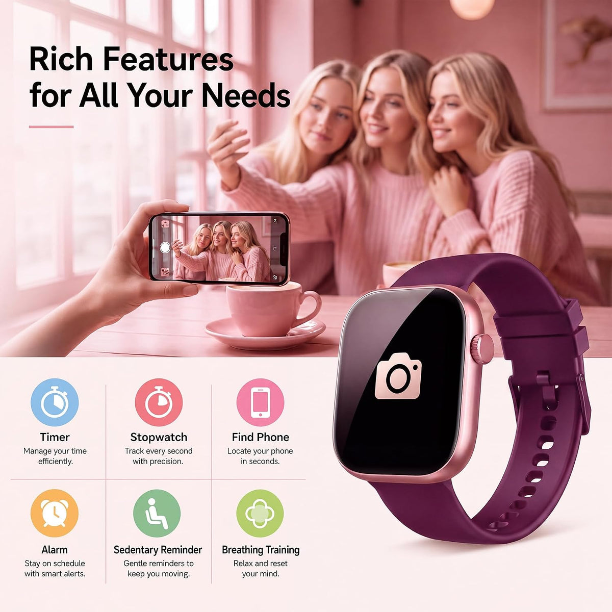 Smart Watch for Women, Bluetooth Answer/Make Calls, 1.83"HD Screen, 2 Bands