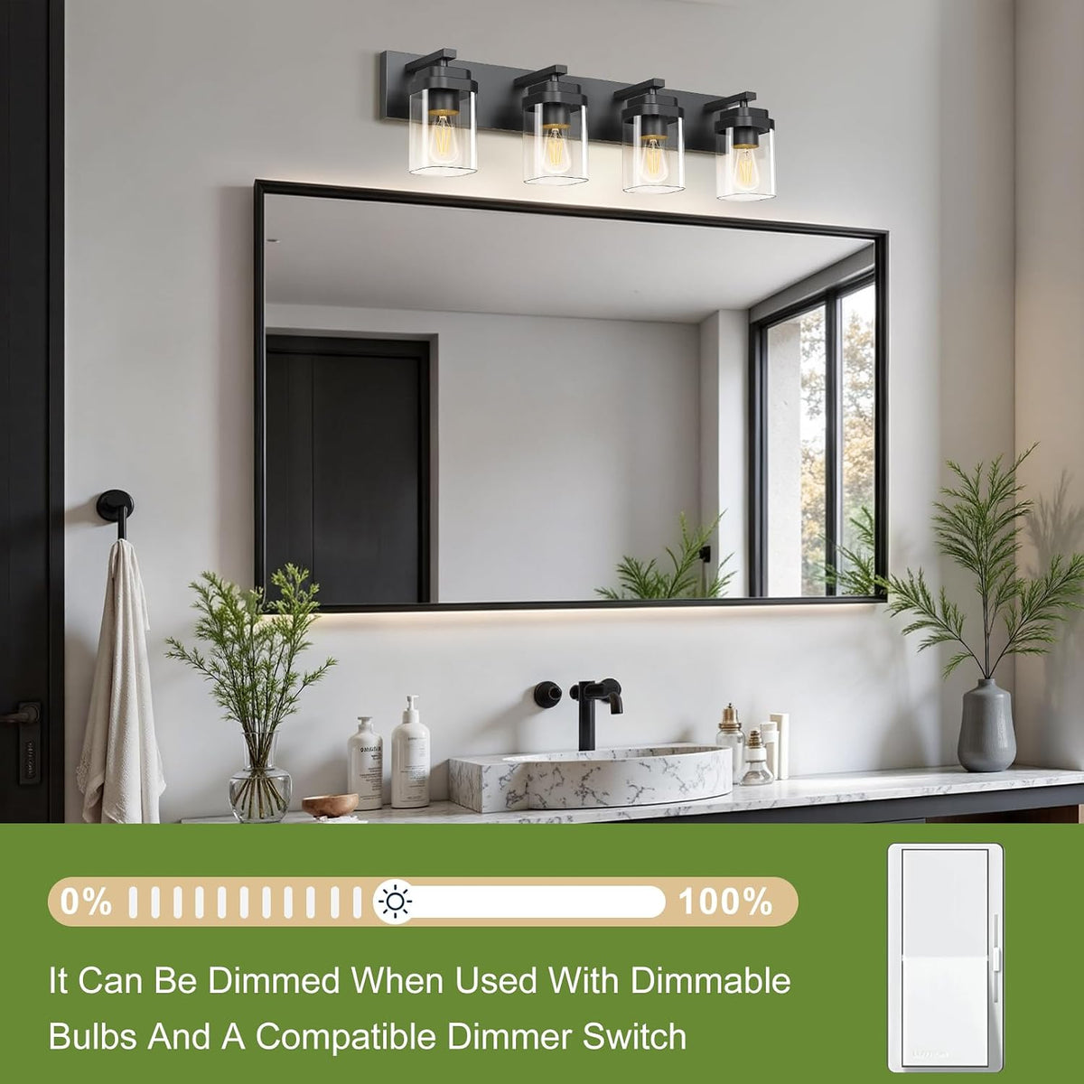Black Bathroom Light Fixtures, 4 Lights Bathroom Lighting Fixtures Over Mirro...