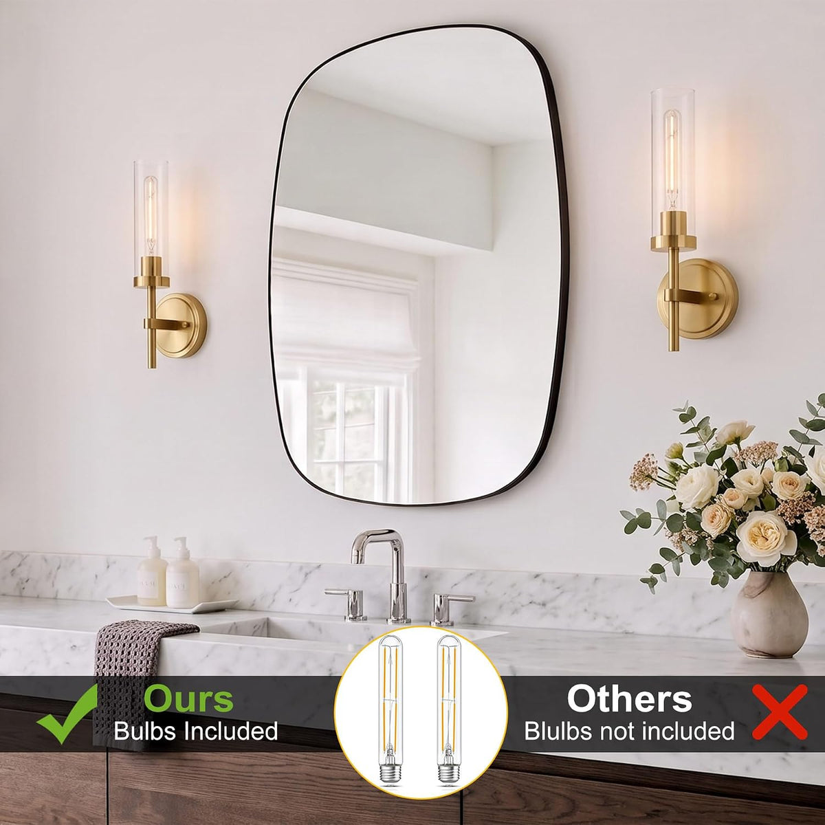 Hardwired Wall Sconces Set of 2, Bathroom Sconce Wall Lighting for Vanity