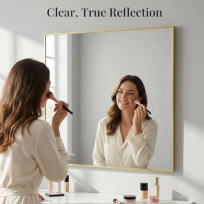 36"x36" Large Gold Wall Mirror, Metal Framed Bathroom Vanity Mirror...