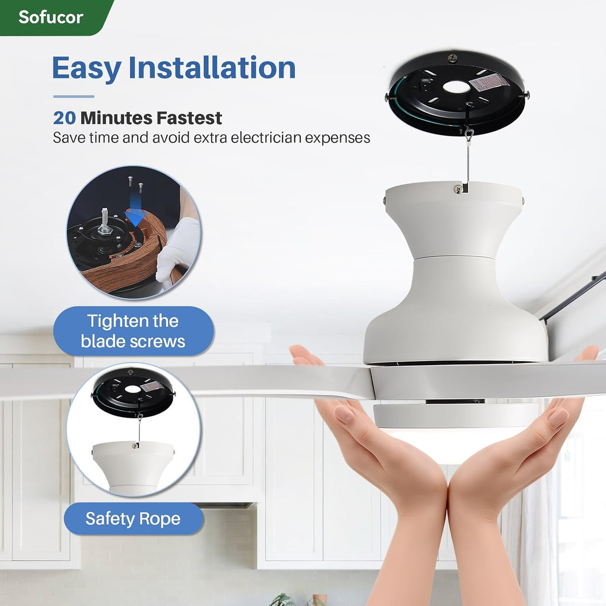 Sofucor 42 Inch Low Profile Ceiling Fans with Lights and Remote