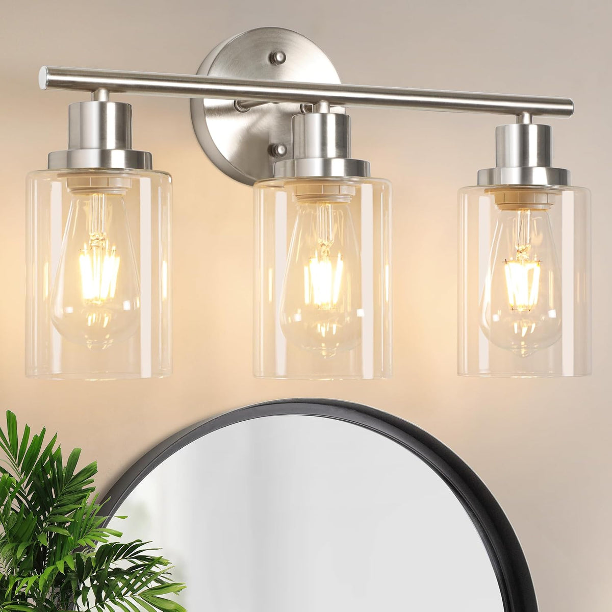 Unicozin 3 Light Vanity Lights, Brushed Nickel Wall Sconce Light with Clear G...