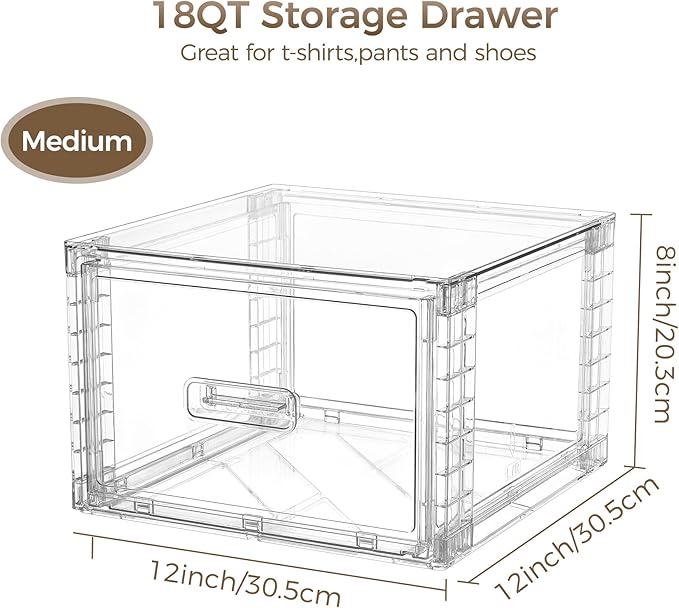 Vtopmart 4 Pack 18QT Clear Stackable Storage Drawers, Easily Assemble Closet