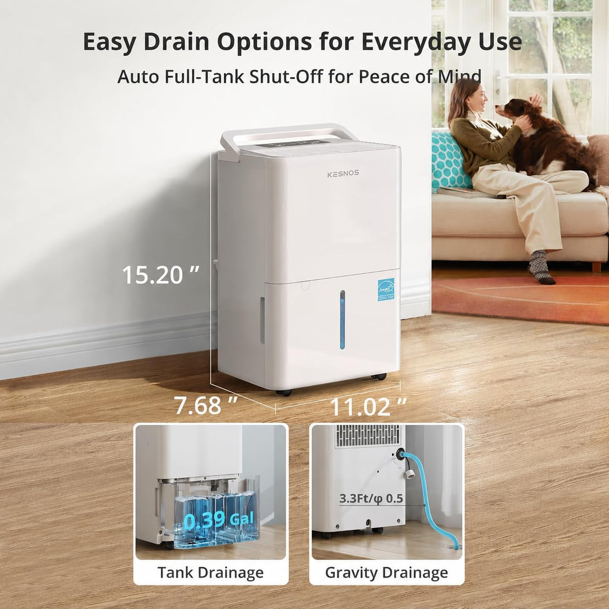 Kesnos 2,500 Sq. Ft. Energy Star Dehumidifier for Basement with Drain Hose