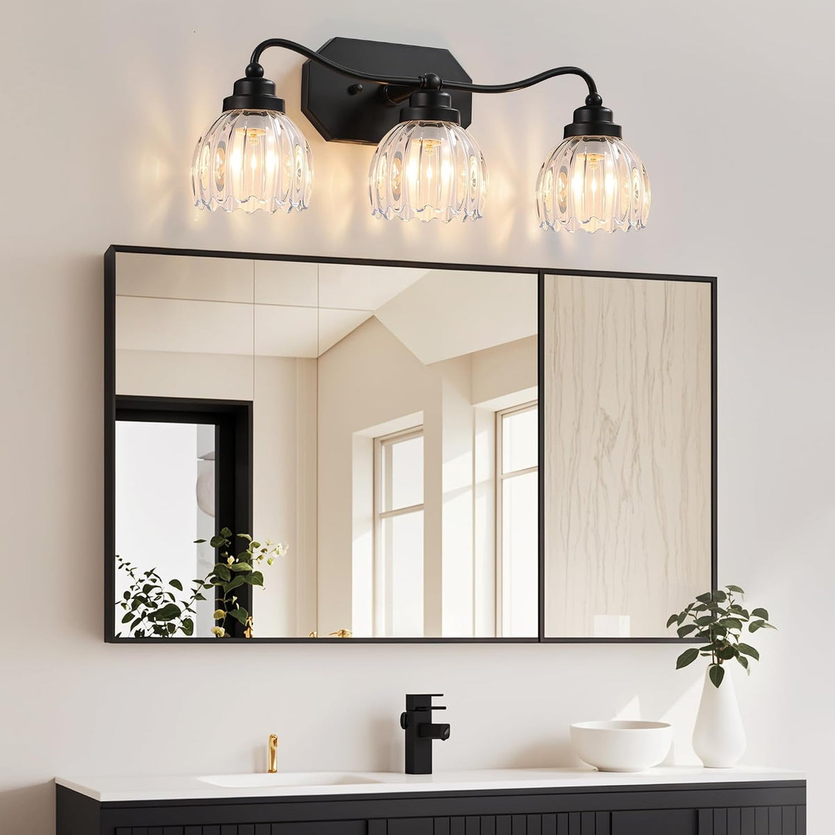 Vintage 3 Light Vanity Lights,Black Matte Antique Finish