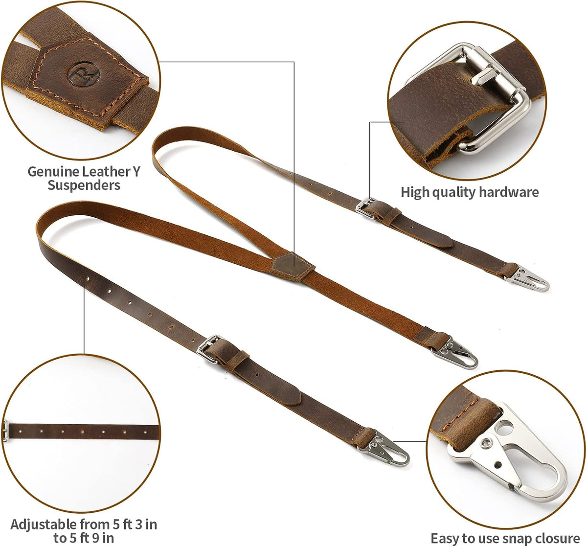 Genuine Leather Suspenders for Men, Y Design Hidden Suspenders Under Clothes,...