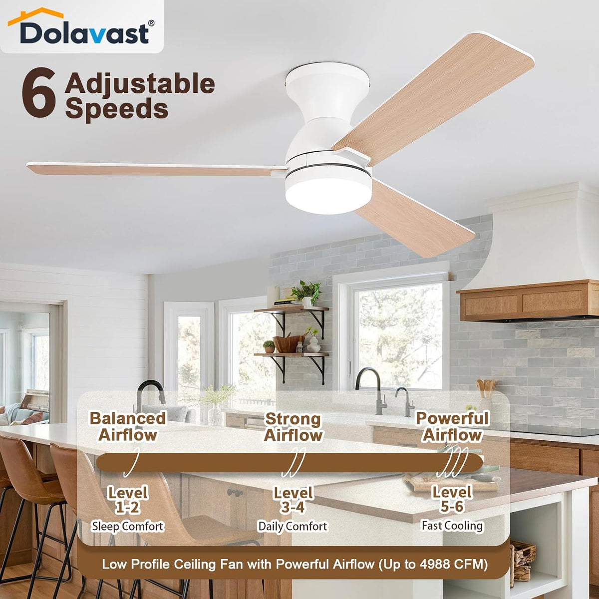 Ceiling Fans with Lights, 48 inch Low Profile Ceiling Fan with Light and Remo...