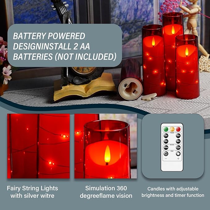 Flameless Candles with Embedded Star String, Battery Operated LED Pillar (Set...