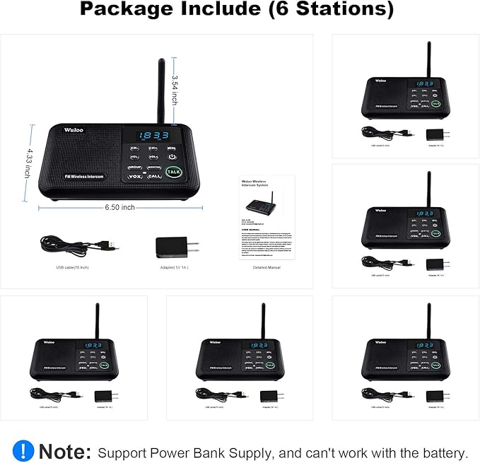 Wuloo Intercoms Wireless for Home 1 Mile Range 22 Channel 100 Digital Code (6...