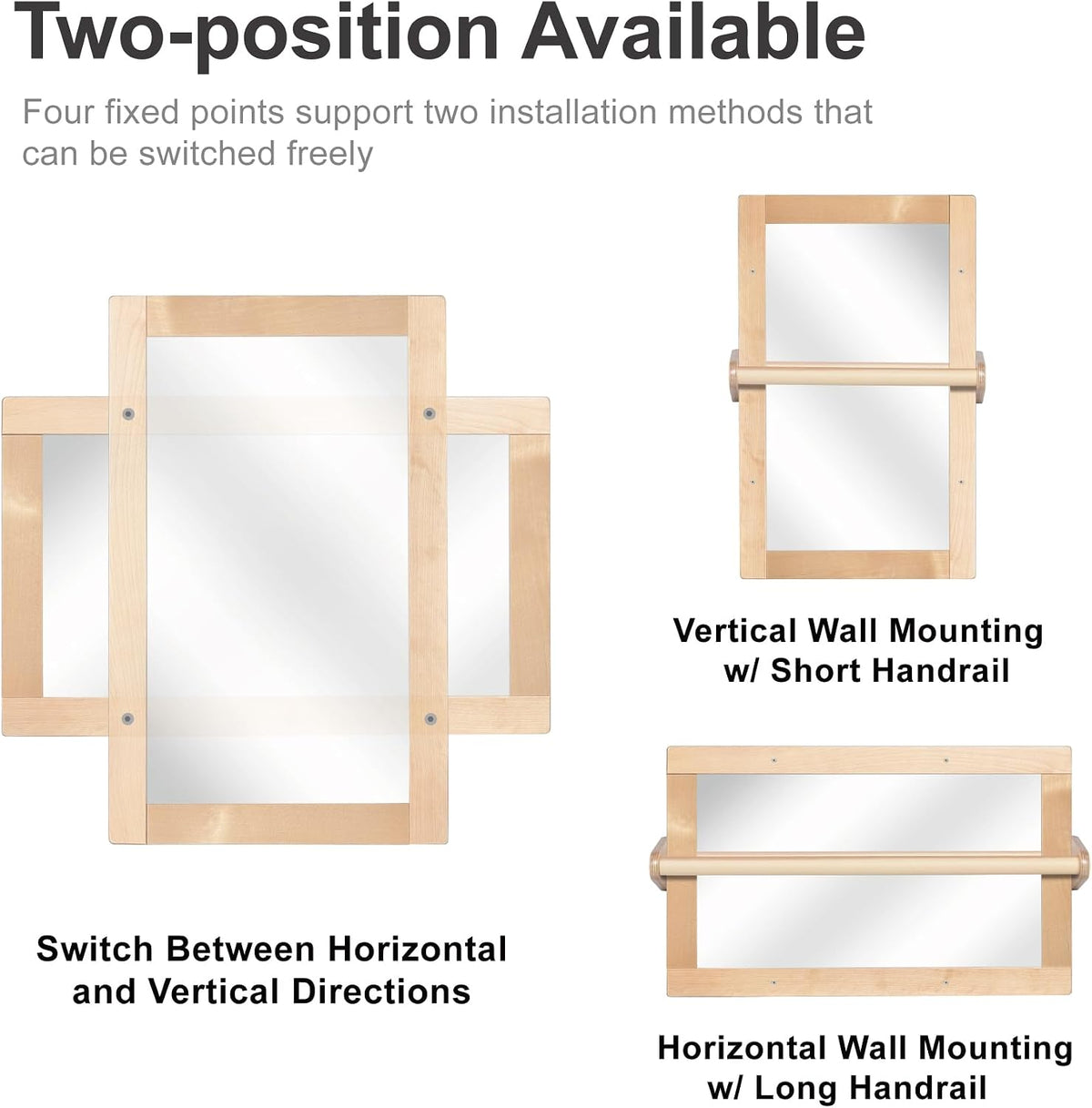 Baby Montessori Non-Shatter Sensory Safety Mirror w/ 2 Pull Up Bars | Exquisi...