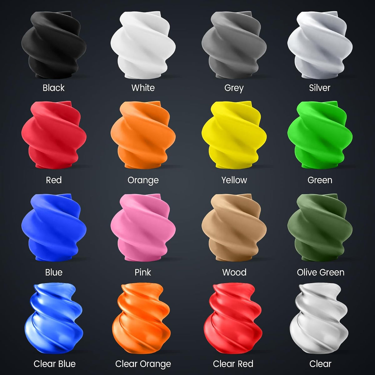 SUNLU 16 Color PLA Filament Bundle Multicolor, 0.25kg per Spool, Total 4KG