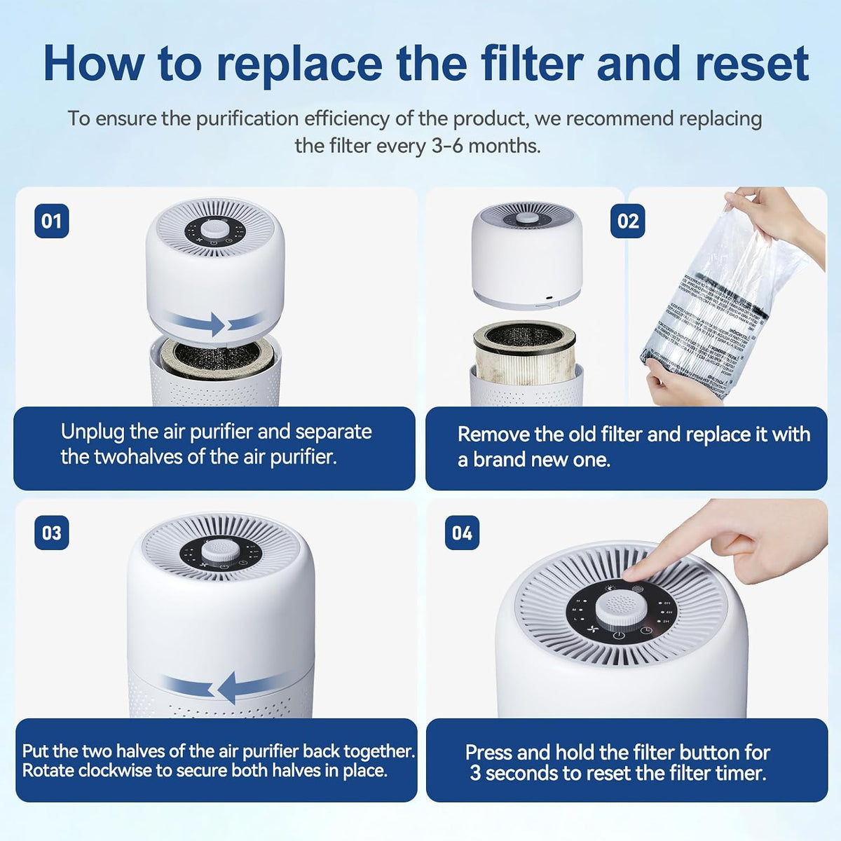 YARIKI Air Purifiers for Bedroom,High Efficiency Up to 450 Ft²