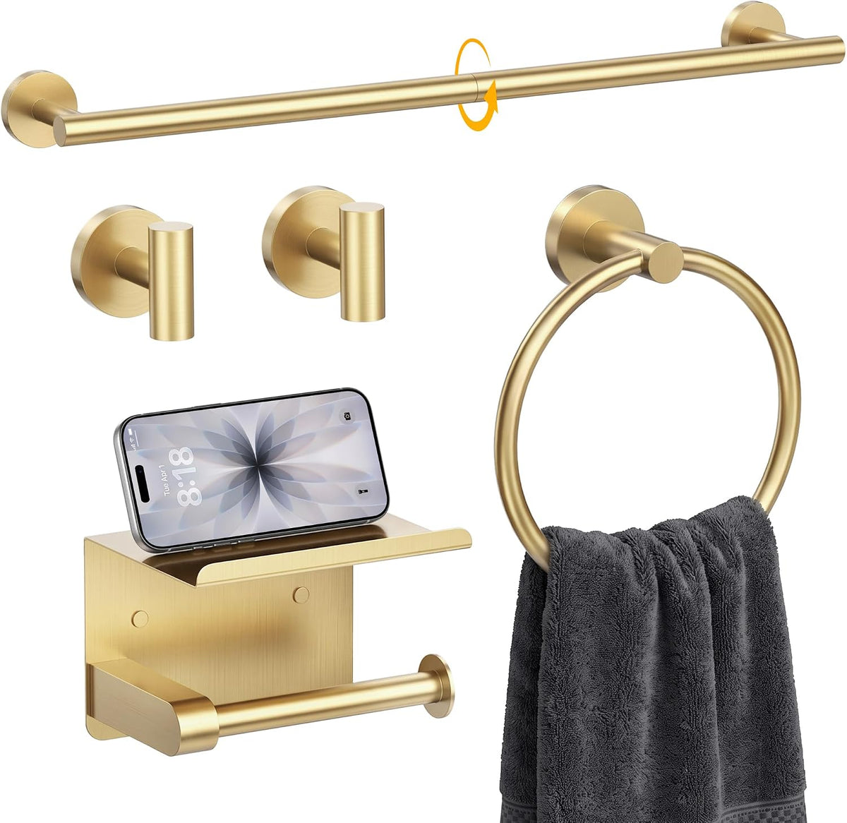 5-Piece 23.6 Inch Brushed Gold Bathroom Hardware Accessories Set
