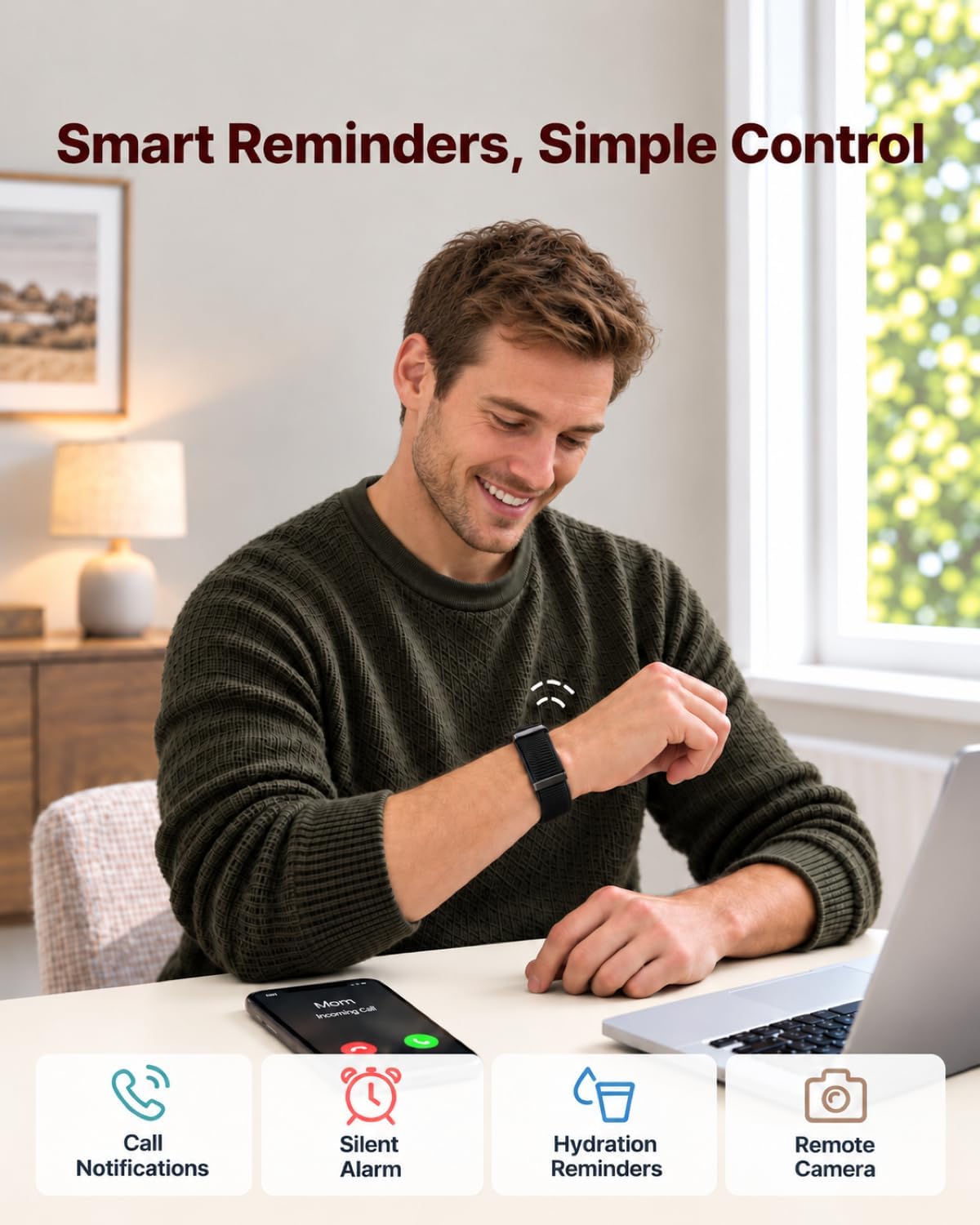 Yeevan Screenless Fitness Trackers, No Subscription, 30-Day Battery, Alarms