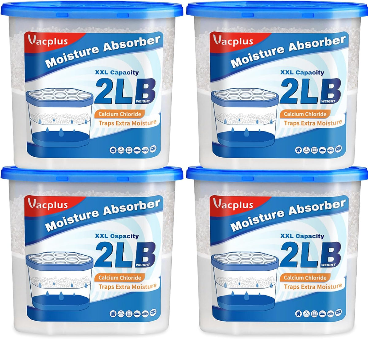 Vacplus Moisture Absorber, 2 LB, Strong Absorption, Fragrance Free, 4 Pack