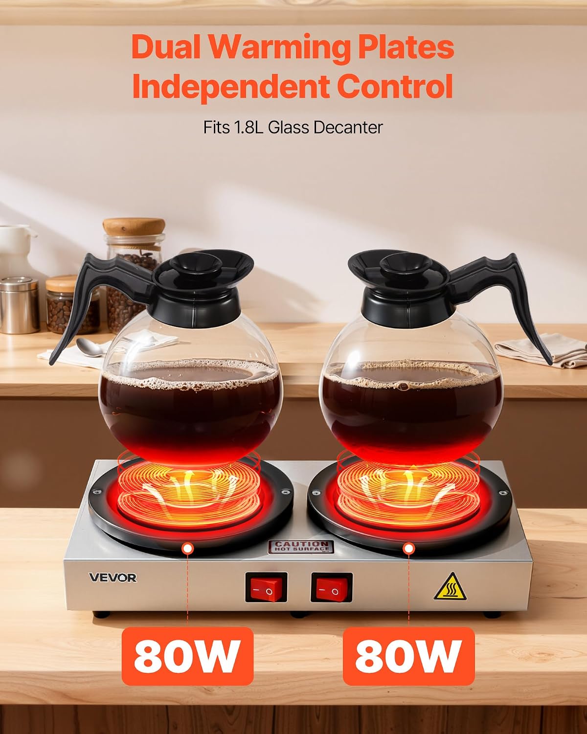 VEVOR Commercial Coffee Decanter Warm Plate, 80W x 2 Coffee-Carafe Warmer, Du...