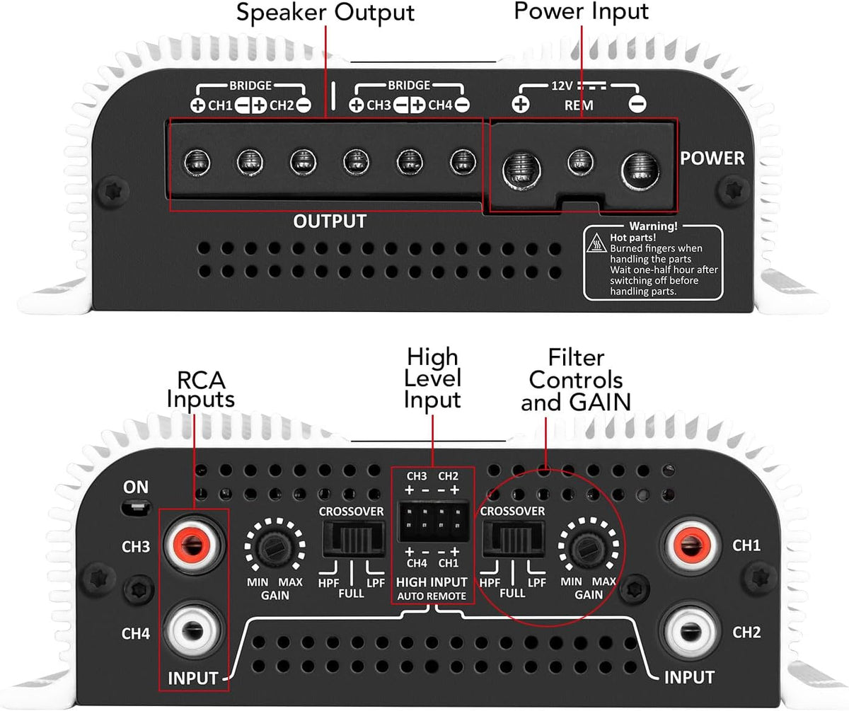 Taramps TS 1200 Watt Amp 4 Channel Amplifier Car Audio, Full Range Crossover ...