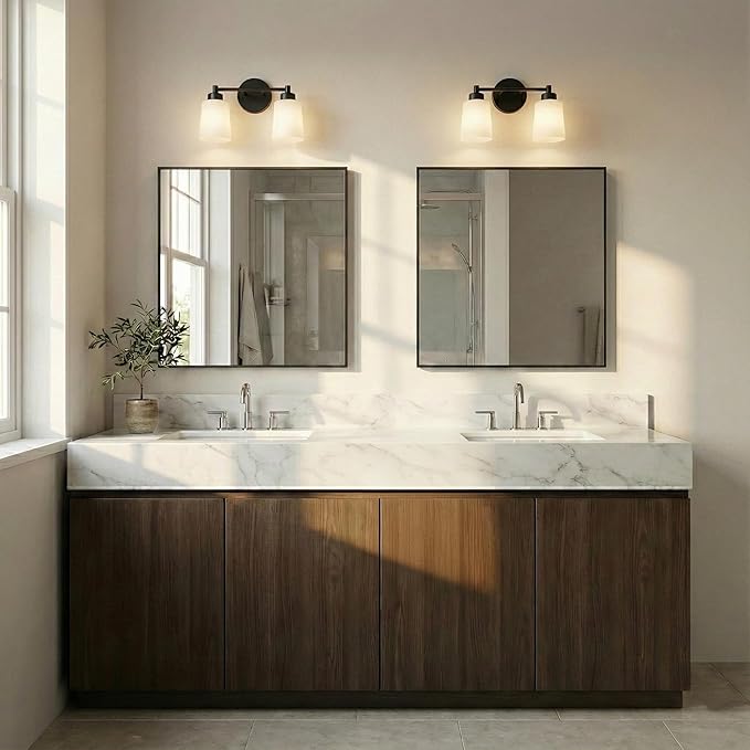 30''x30'' Square Black Bathroom Mirror, Matte Metal Framed Wa...