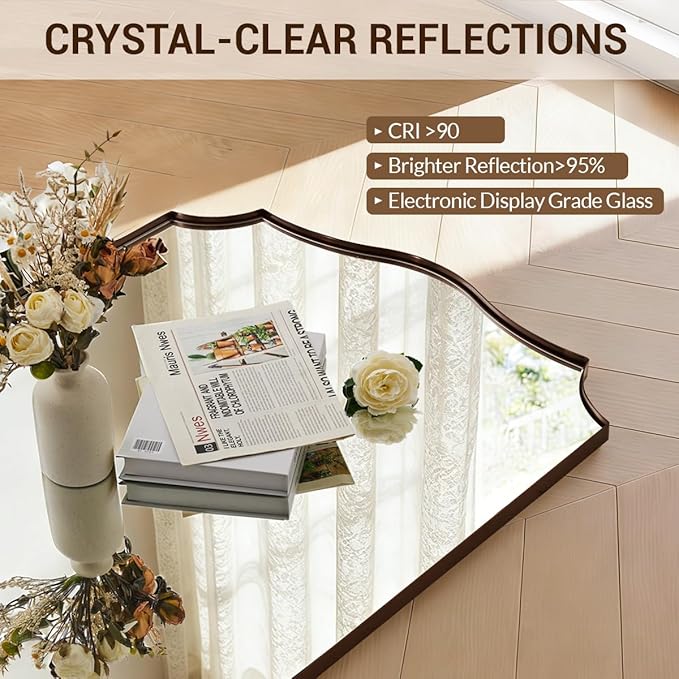 ANDY STAR Brushed Bronze Mirror, 28x36 Inch Bathroom Mirror, Scalloped Mirrors