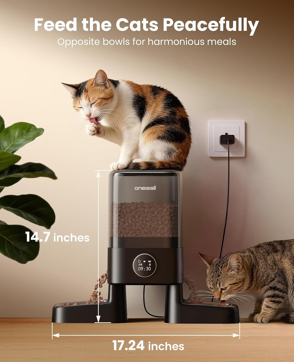 oneisall Automatic Cat Feeder with Camera for 2 Cats Pets, 20 Cups/5L