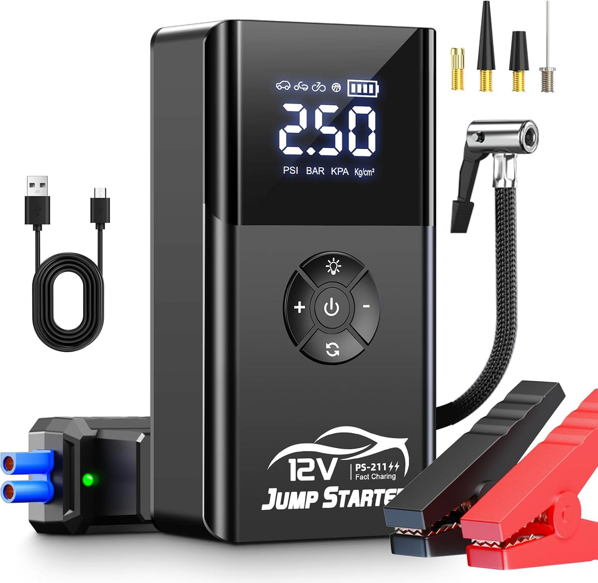 Jump Starter with Air Compressor, 8000A 180PSI, Portable Car Battery Jump Sta...
