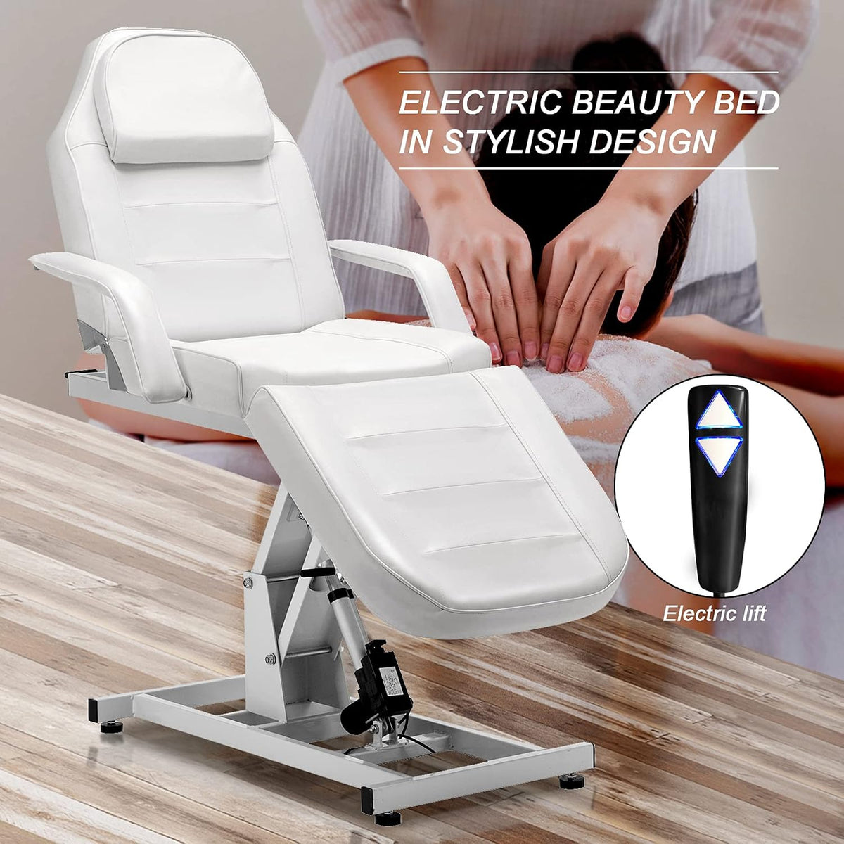 BarberPub Electric Height Adjustable Tattoo Chair Massage Bed White 0100