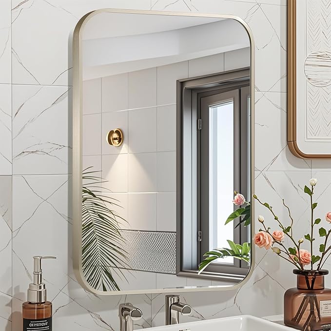 40x30 Inch Brushed Nickel Bathroom Mirror, Framed Rectangle Mirror