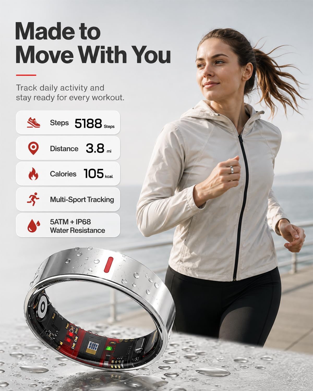 Smart Ring for Women Men, Health Ring for Android & iOS No Subscription