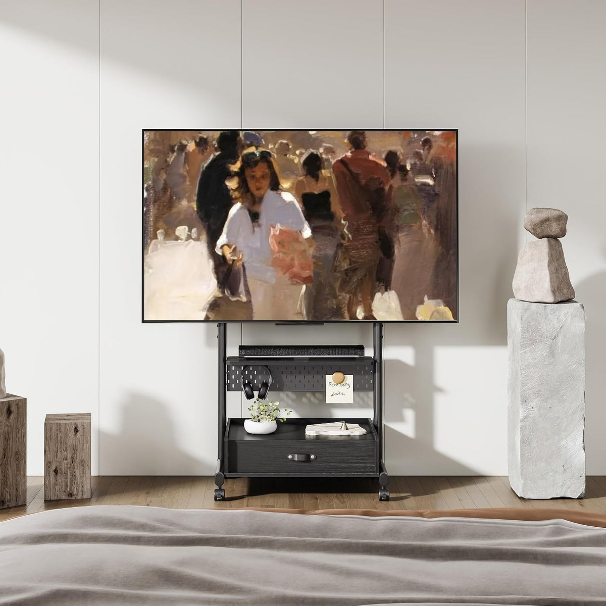 FITUEYES Rolling TV Stand on Wheels Lockable for 40-85 Inch TVs, Black