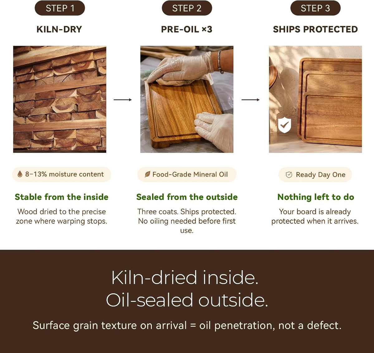 Acacia Cutting Board Set of 3 with Stand for Kitchen Prep