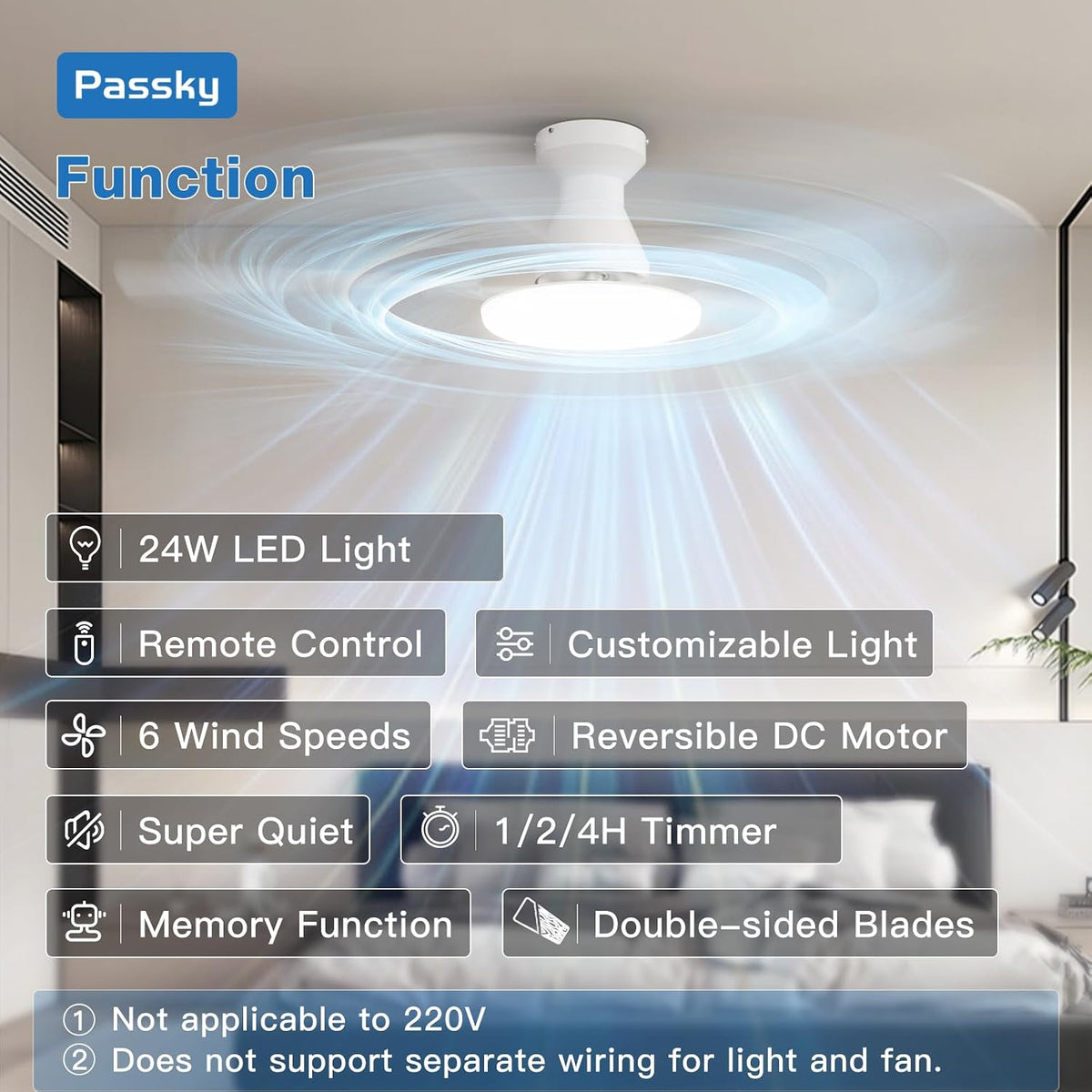 52 Inch White Low Profile Ceiling Fans with Lights and Remote