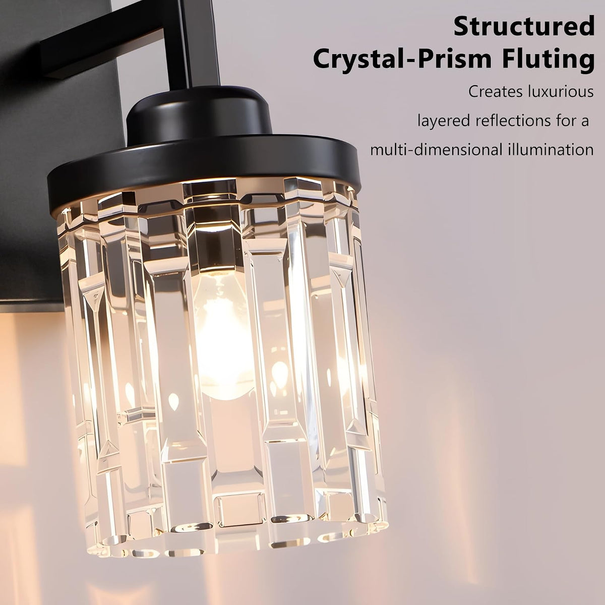 3 Light Black Bathroom Vanity Light, Modern Crystal Glass Light Over Mirror