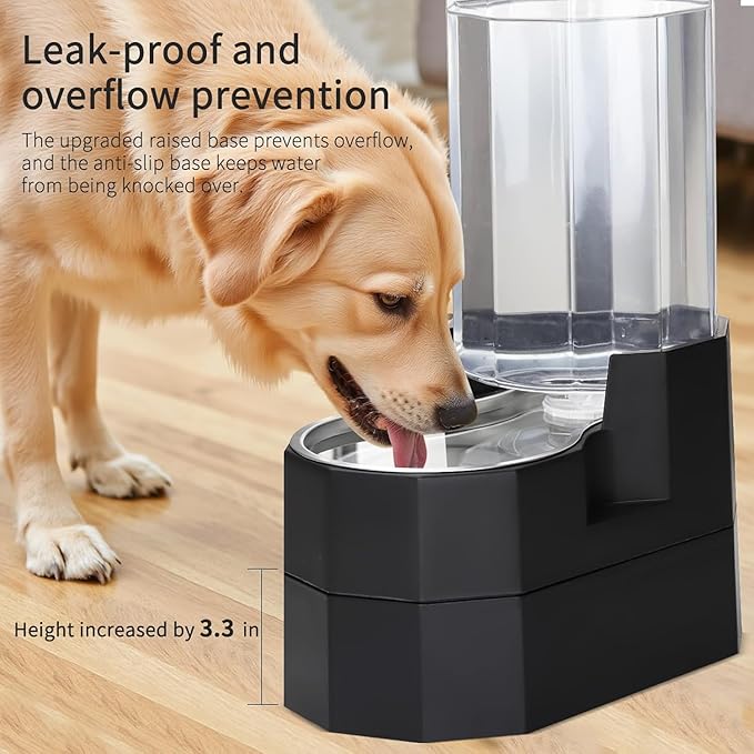 Sfozstra Raised Pet Water Dispenser: 8L Black Automatic Stainless Steel Gravity