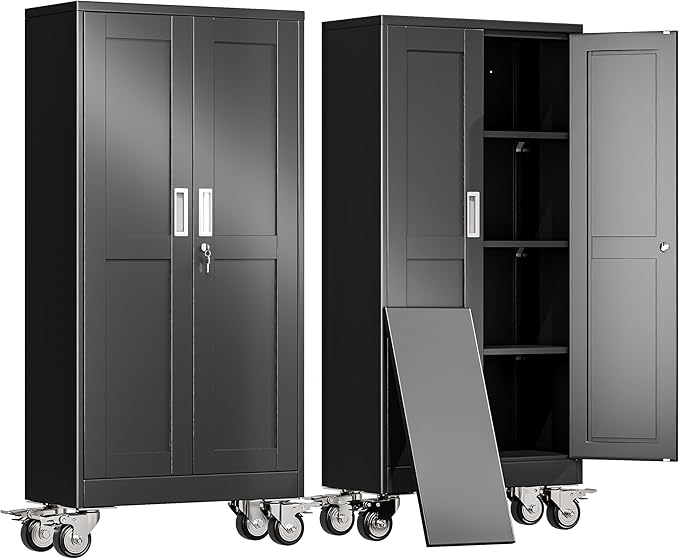 61" H Metal Garage Storage Cabinet, Rolling Tool Cabinet